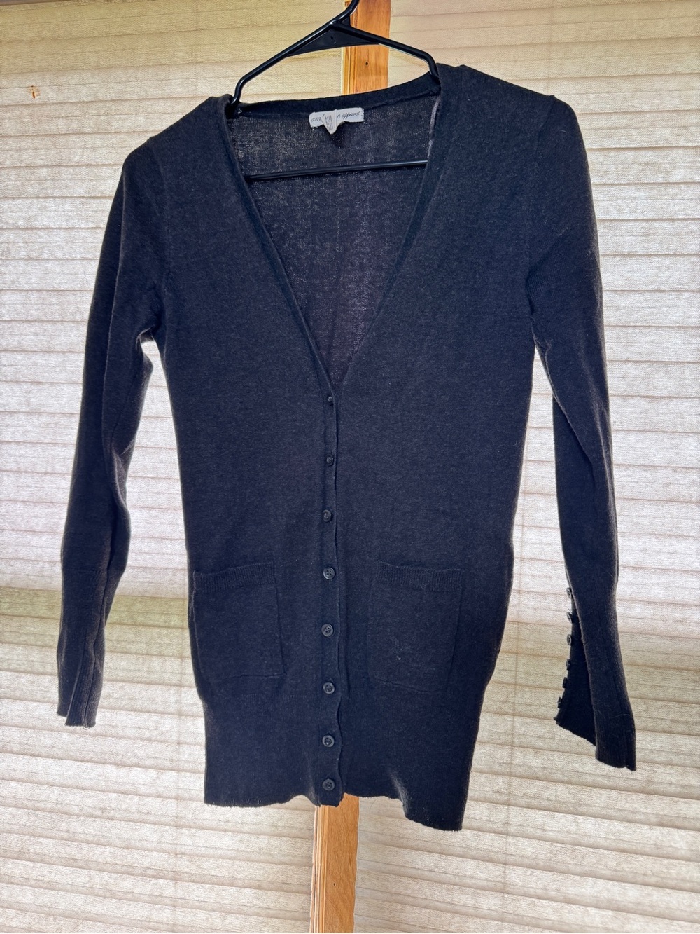 Ambiance Black Long Button-Front Women's Cardigan